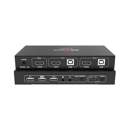 Bzbgear 2x1 4K UHD KVM Switcher with USB2.0 Ports for Peripherals and Audio Support BG-UHD-KVM21A